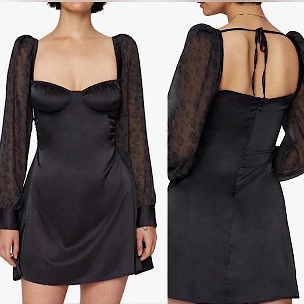 🆕 WEWOREWHAT Danielle BernsteiN Black Satin Mini Dress SIZE 6